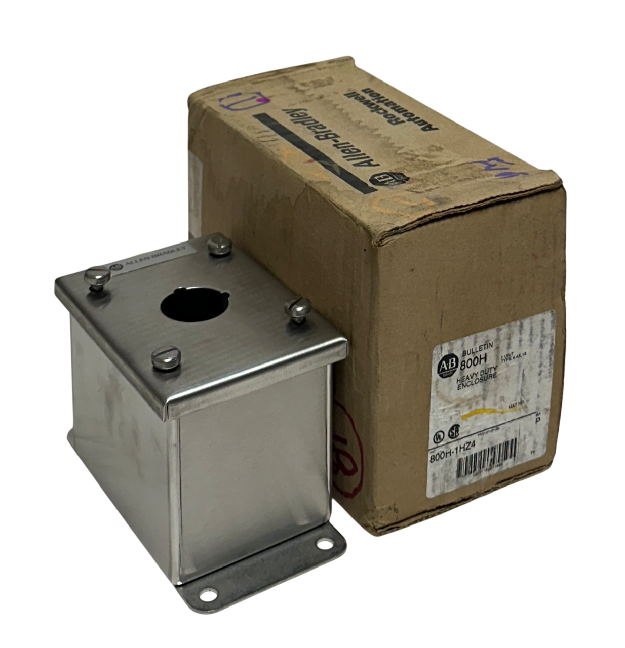Used ALLEN BRADLEY 800H-1HZ4 /P BULLETIN 800H HEAVY-DUTY ENCLOSURE / PUSH BUTTON NSMP