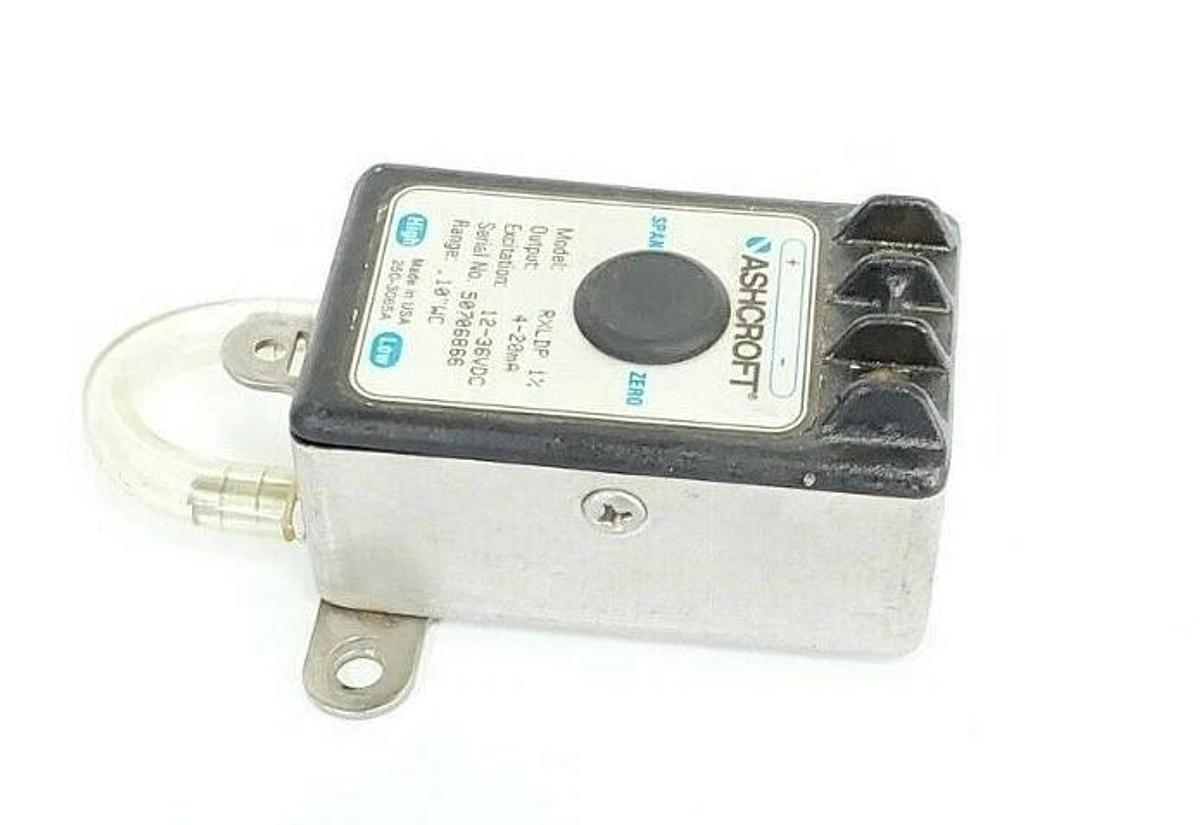 Used ASHCROFT RXLDP 1% PRESSURE TRANSMITTER 4-20mA, 12-36VDC, 0.10"WC RANGE