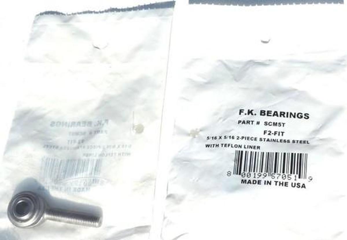 LOT OF 2 NEW F.K. BEARINGS P/N: SCM5T F2-FIT 5/16 X 5/16 2-PIECE STAINLESS STEEL