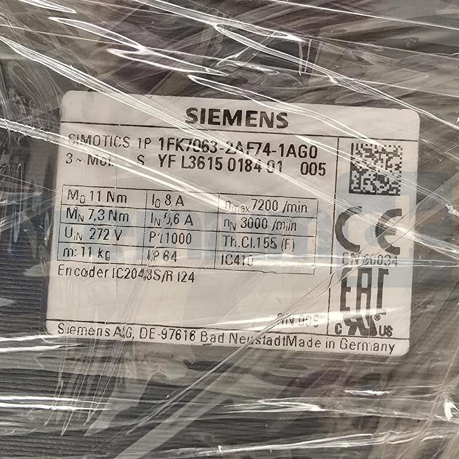 Siemens 1FK7063-2AF74-1AG0 SIMOTICS S Servo Motor 2.3kW 3000RPM 7.3Nm IP64 NSMP