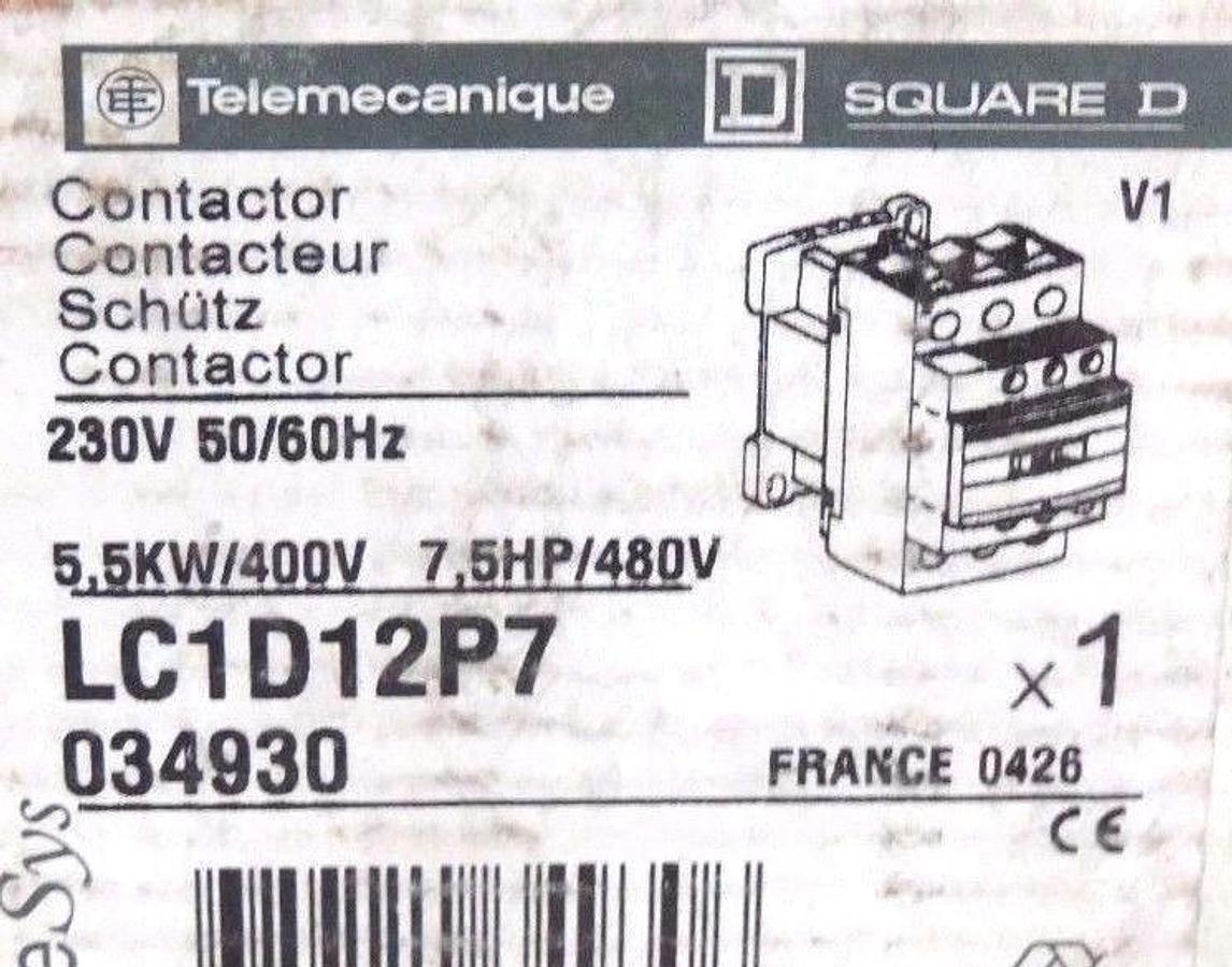 Used NEW SEALED TELEMECANIQUE LC1D12P7 CONTACTOR 230V, 50/60HZ, 034930