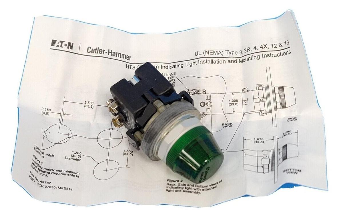 NIB EATON CUTLER-HAMMER HT8HBGT3 PILOT LIGHT 24V XFR GRN