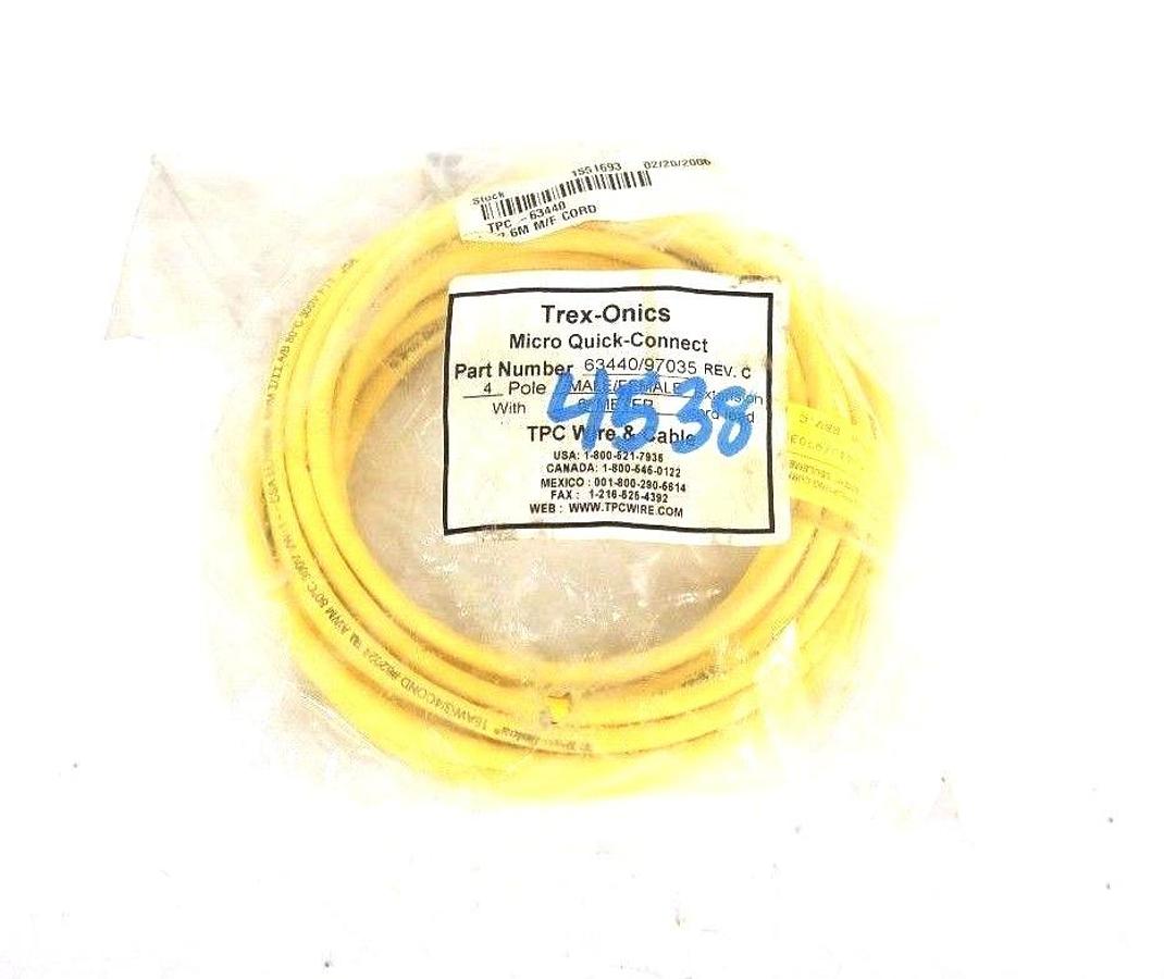Used NIB TREX-ONICS 63440/97035 MICRO QUICK CONNECT CABLE 4 POLE MALE/FEMALE