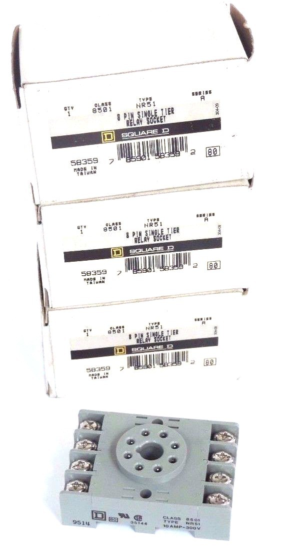 LOT OF 3 NIB SQUARE D 8501-NR51 RELAY SOCKETS 8501NR51 SER. A