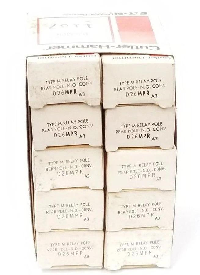 Used BOX OF 10 NEW CUTLER HAMMER D26MPR TYPE M RELAYS POLE REAR POLE N.O. CONV SER A3