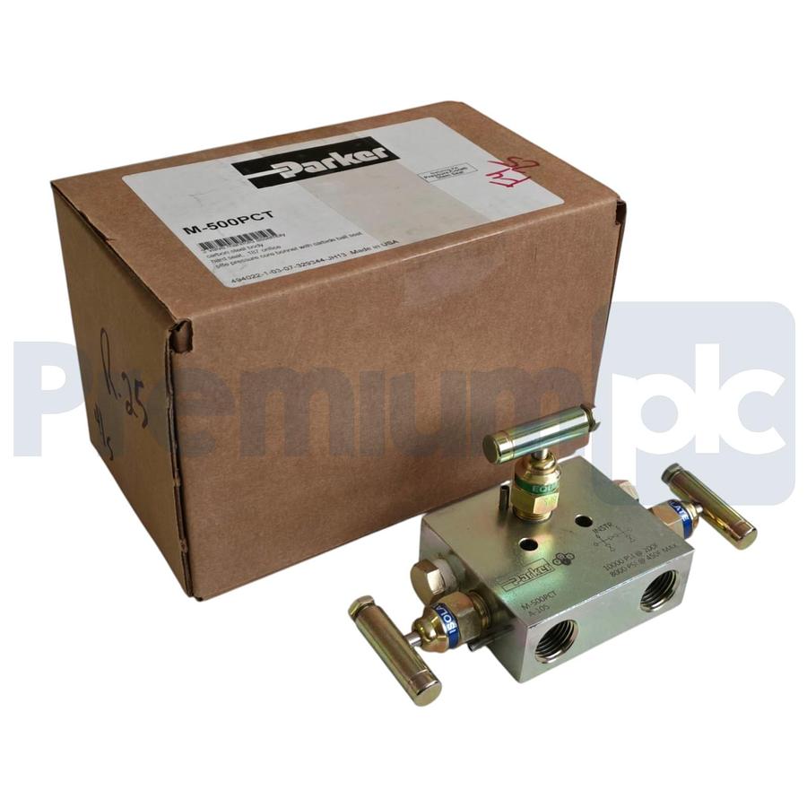 Parker M-500PCT 3-Valve Manifold 10000PSI NSMP Carbide Ball Hard Seat NSMP