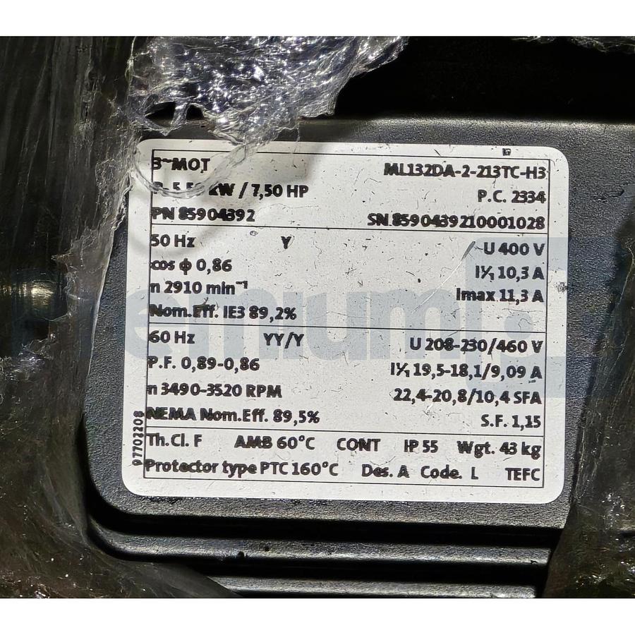 Used GRUNDFOS 91150083 - ML132DA PUMP MOTOR 3x208-230/460V 7.5HP TEFC 213TC NSMP