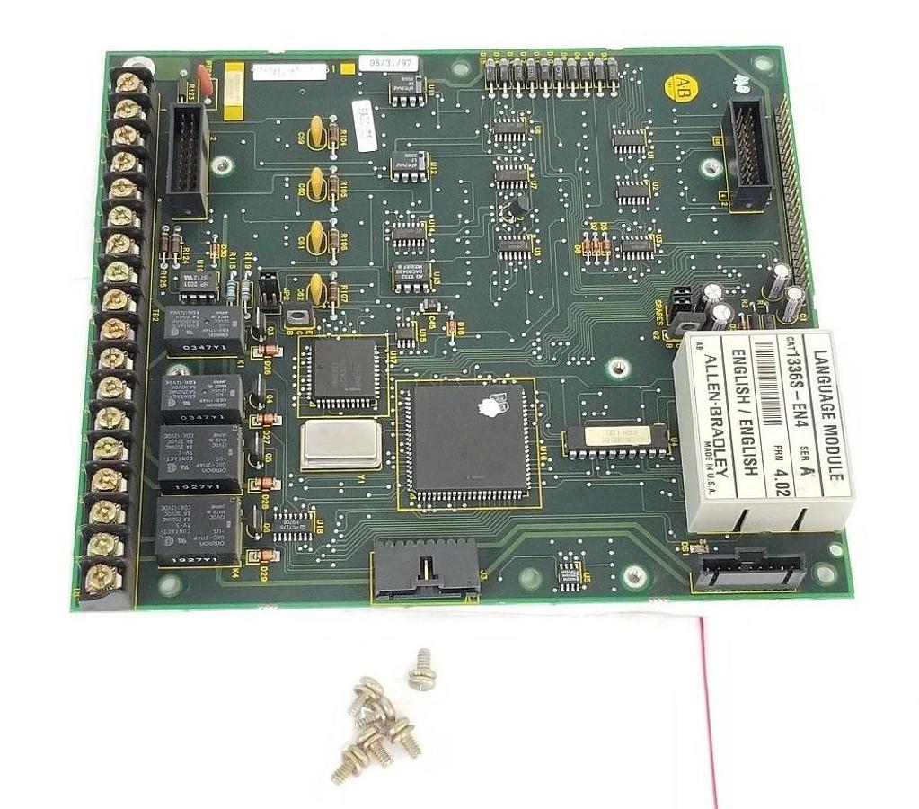 Used ALLEN BRADLEY 42336-224-51 CONTROL BOARD REV. B W/ 1336S-EN4 LANGUAGE MODULE