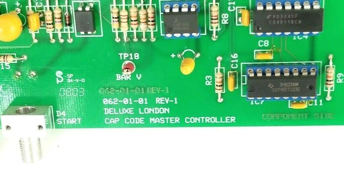 Used DELUXE LONDON 062-01-01 REV: 1 CAP CODE MASTER CONTROLLER BOARD FCT-P-MAIN-V4.29