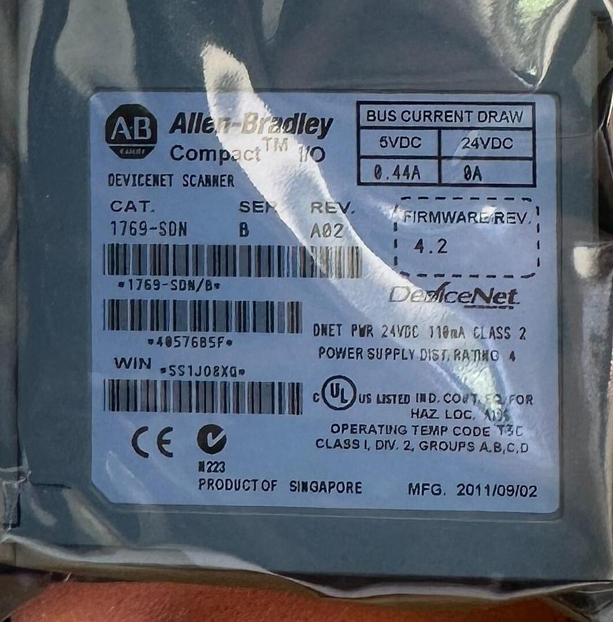 Used ALLEN BRADLEY 1769-SDN /B CompactLogix DeviceNet SCANNER MODULE 1-CHNL NSMP
