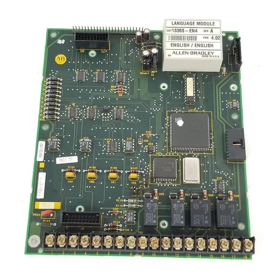 Used ALLEN BRADLEY 42336-224-51 CONTROL BOARD REV. B W/ 1336S-EN4 LANGUAGE MODULE