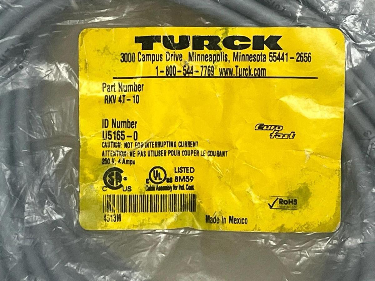 Used Turck RKV 4T-10 Stainless Steel M12 Female to Leads 10m NEW SURPLUS