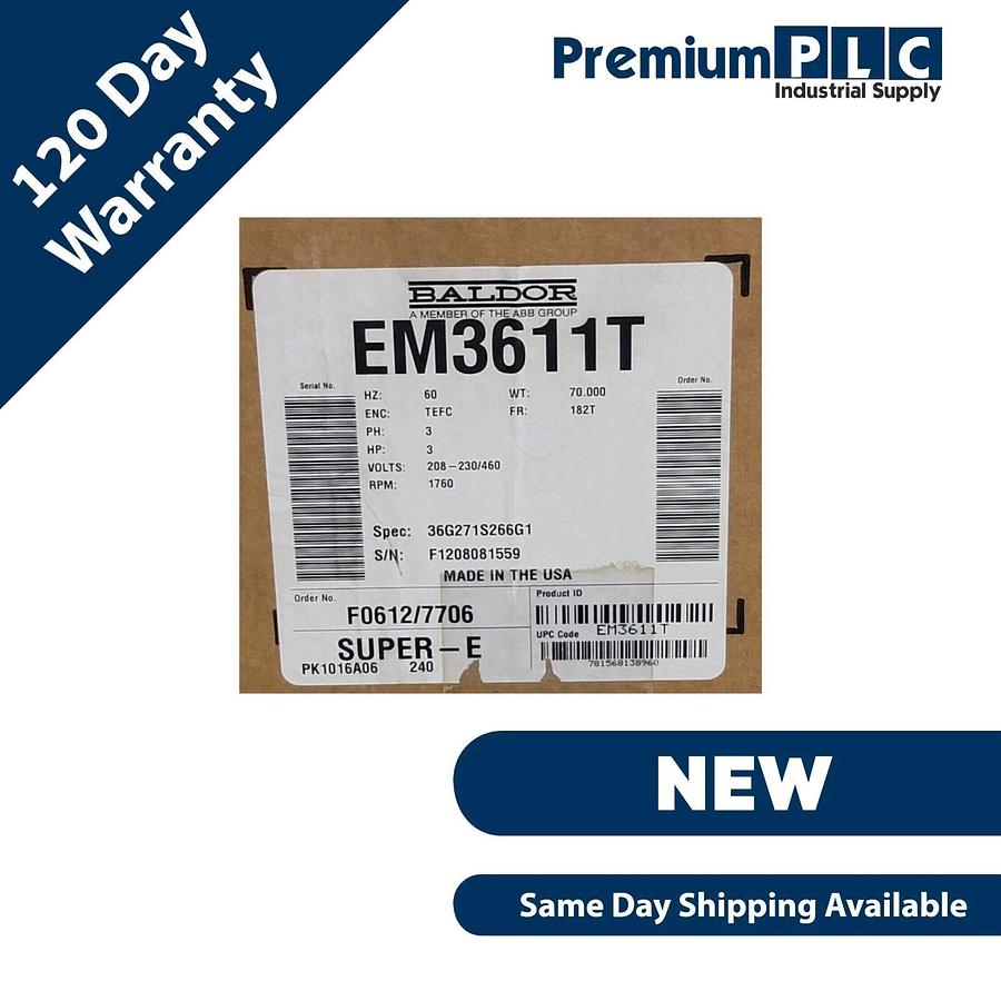 NEW BALDOR / ABB EM3611T 3HP SUPER-E ELECTRIC MOTOR 3-P 60Hz 182T 208-230/460V