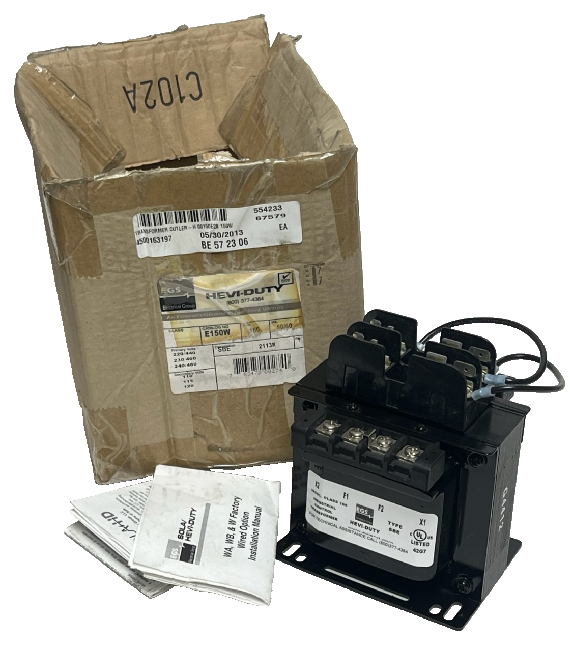 Used SOLA HEVI-DUTY E150W Transformer | 150VA | W/ 30322R-SHD Fuse Holder, NSMP