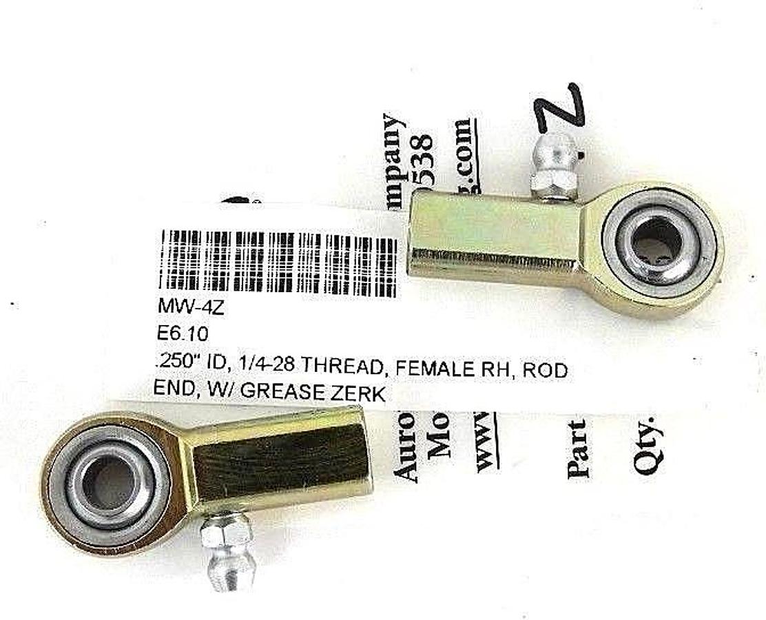 Used LOT OF 2 NEW AURORA MW-4Z FEMALE RH ROD END MW4Z, .250'' ID, 1/4-28 THREAD