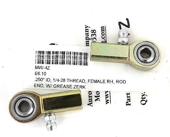 Used LOT OF 2 NEW AURORA MW-4Z FEMALE RH ROD END MW4Z, .250'' ID, 1/4-28 THREAD
