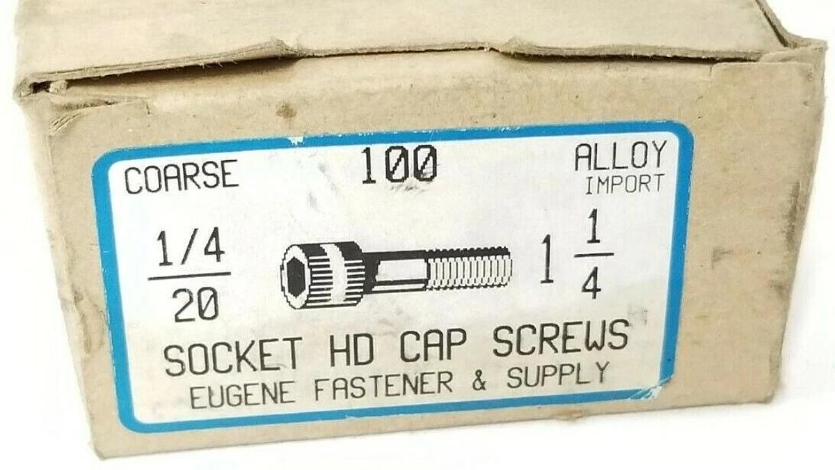Used NEW BOX OF 100 EUGENE FASTENER SUPPLY/ COARSE 1/4 20 SOCKET HD CAP SCREWS 1-1/4