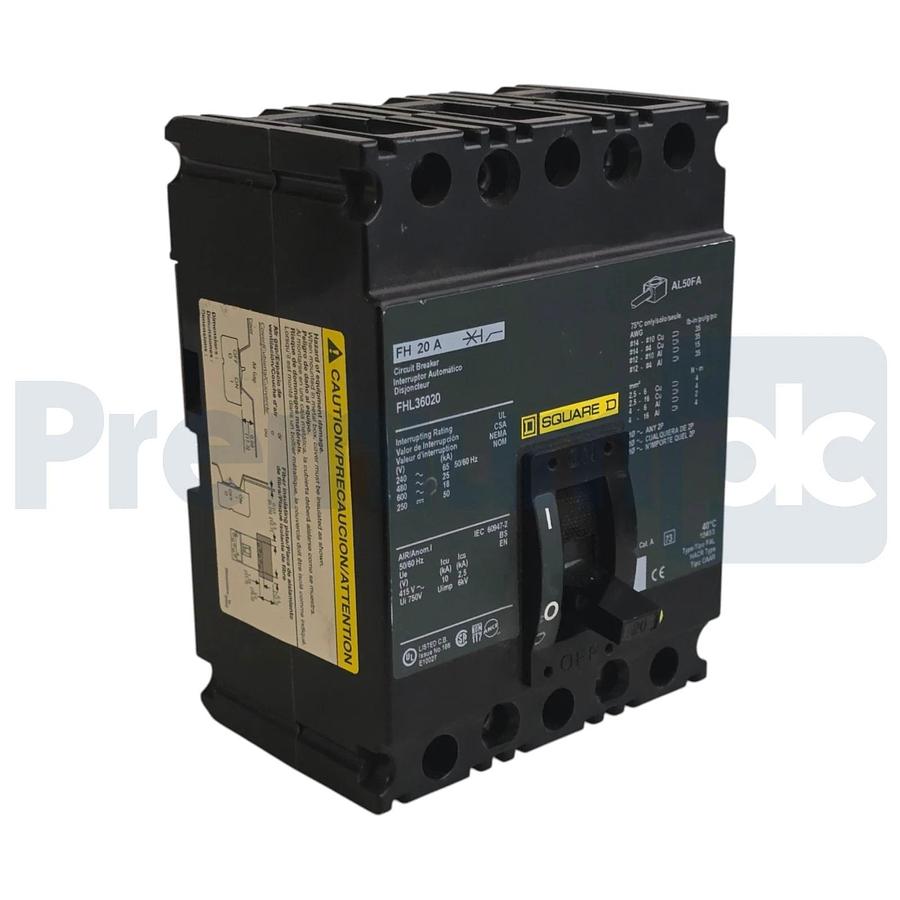 Square D FHL36020 Molded Case Circuit Breaker | 20A 3-Pole 600V F-Frame NSNP