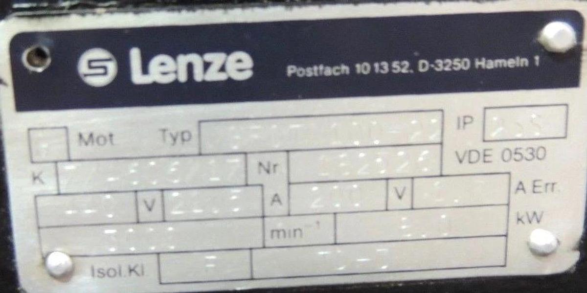 Used LENZE GFQT 100-22 SERVO MOTOR 440/200V 21.5A 8.0KW NR. 182526, MGFQT