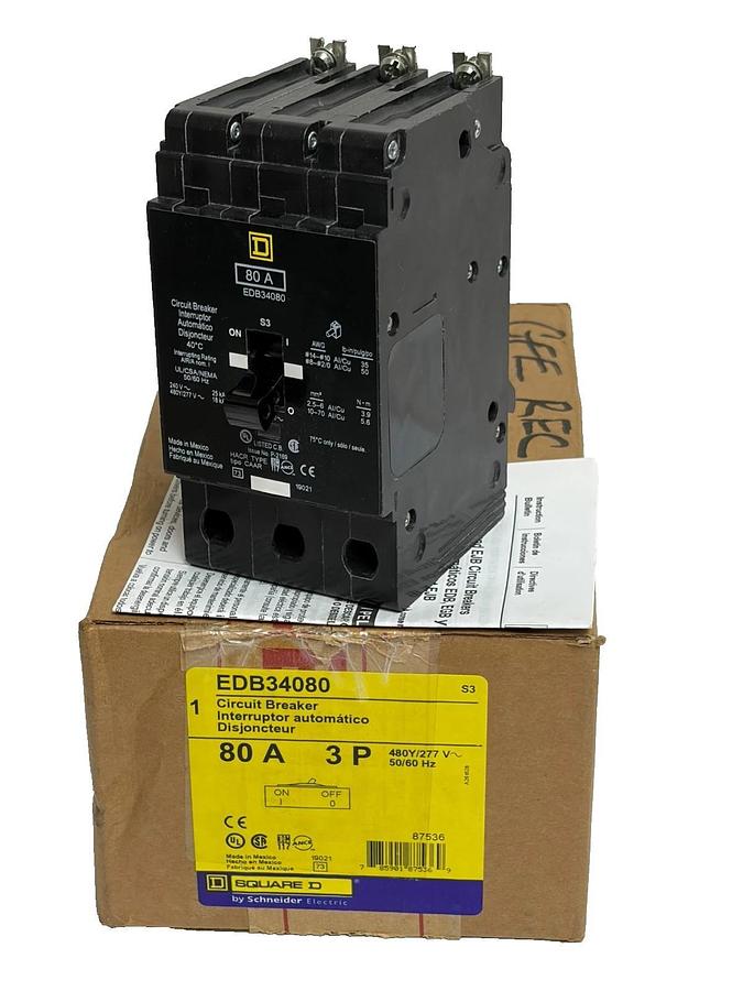 Square D EDB34080 80A 3 Pole 480Y/277V E-Frame Circuit Breaker New In Box