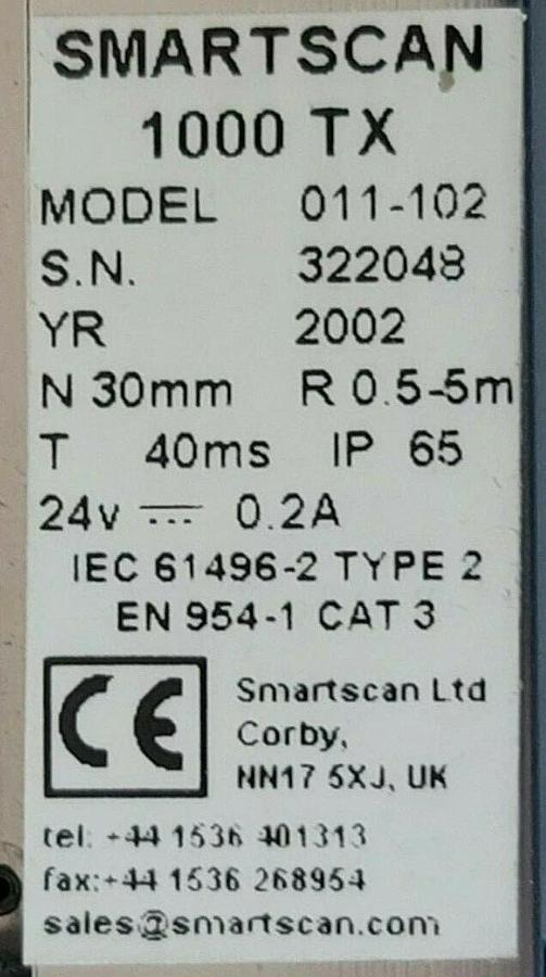Used LOT OF 2 SMARTSCAN 011-102 TRANSMITTERS 1000 TX MODEL 011-102 24V...0.2A