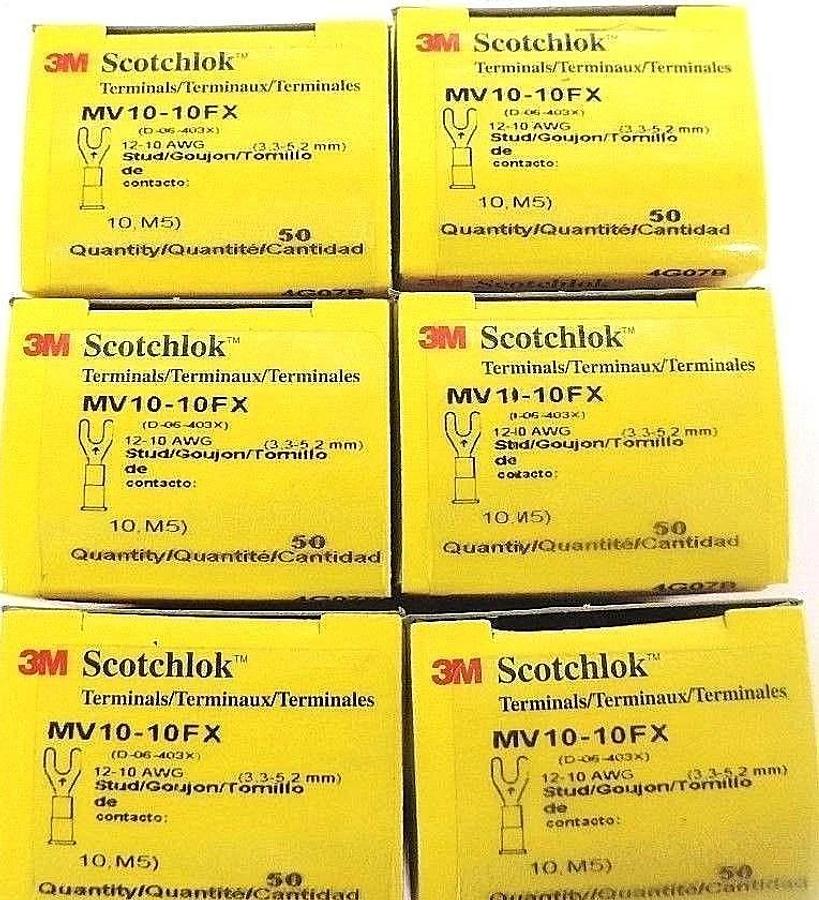 Used LOT OF 300 3M SCOTCHLOK MV10-10FX FORK TERMINALS MV1010FX, 12-10 AWG