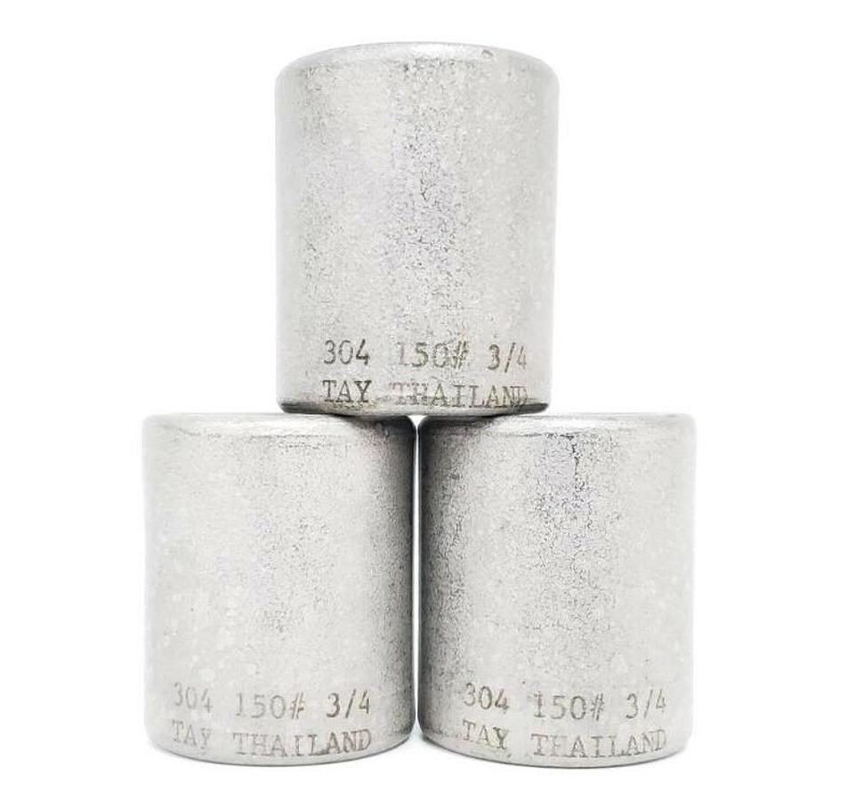 Used LOT OF 3 NEW GENERIC 304-150#-3/4 COUPLINGS, 304 STAINLESS STEEL, 150#, 3/4"