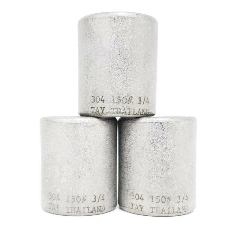 Used LOT OF 3 NEW GENERIC 304-150#-3/4 COUPLINGS, 304 STAINLESS STEEL, 150#, 3/4"