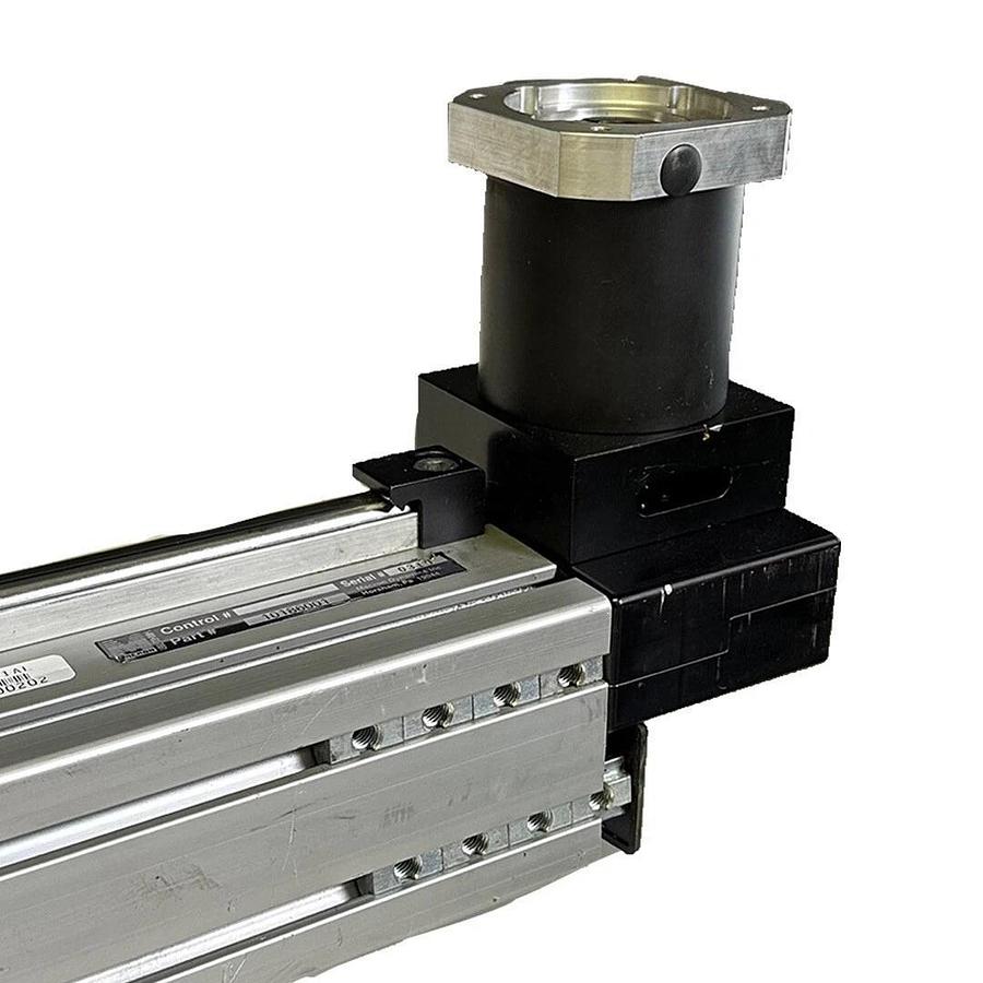 Used MACRON DYNAMICS 10186001 LINEAR SLIDE ACTUATOR W/ 53.000003 13337781 REDUCER