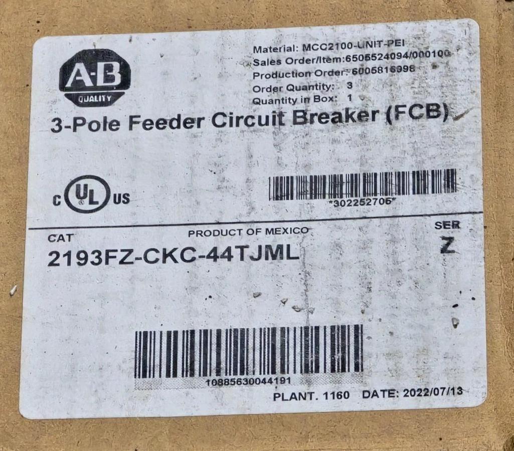 Allen-Bradley 2193FZ-CKC-44TJML /Z CENTERLINE 2100 MCC Feeder Bucket 225A W/Trip