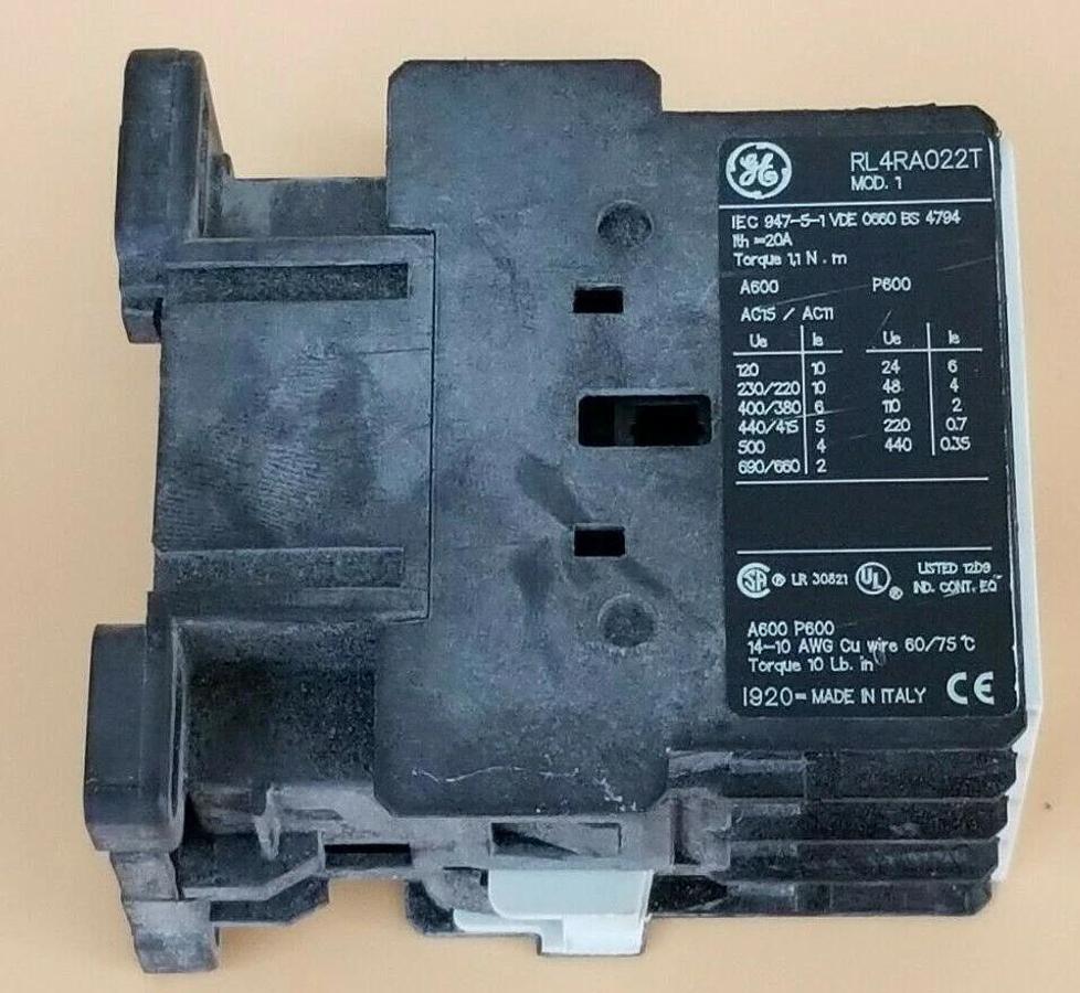 Used GENERAL ELECTRIC RL4RA022T CONTACTOR MOD. 1 W/ LB1AJ COIL 110-120V 50-60HZ