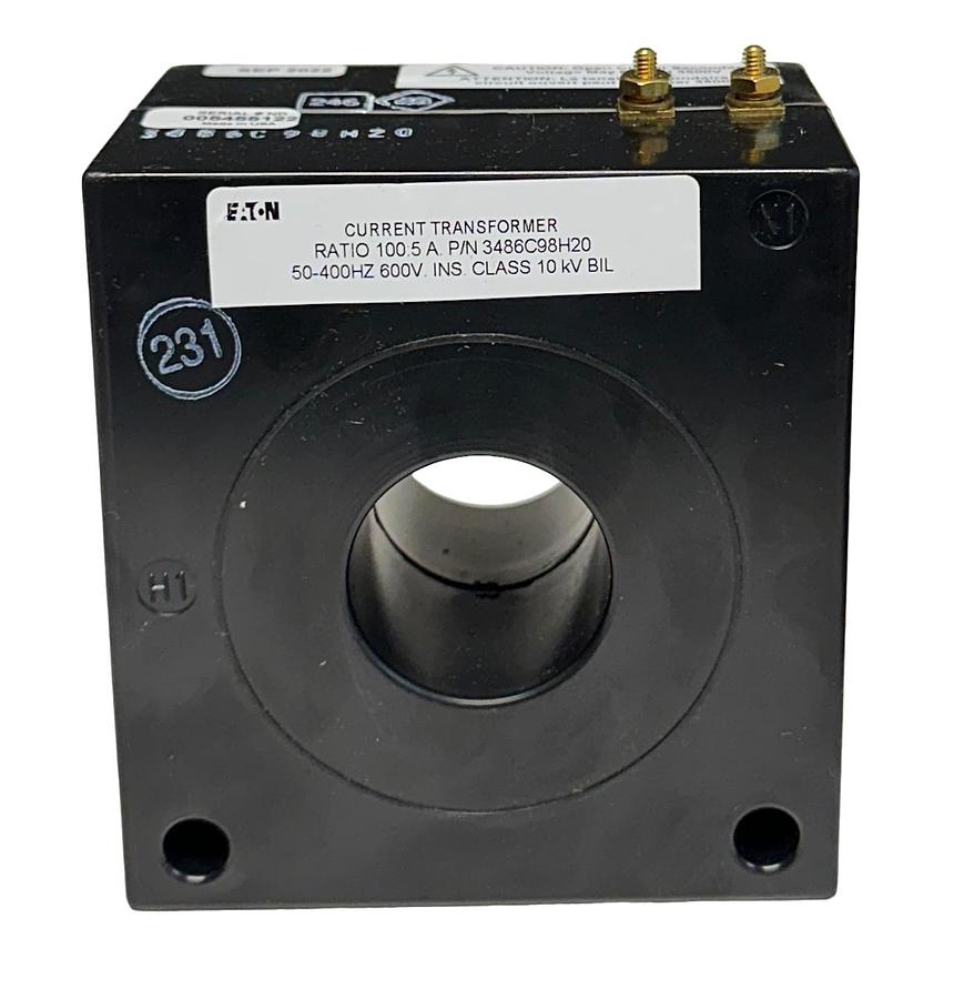 Used NEW EATON 3486C98H20 CURRENT TRANSFORMER 100:5 A RATIO 50-400Hz 600V NSNP