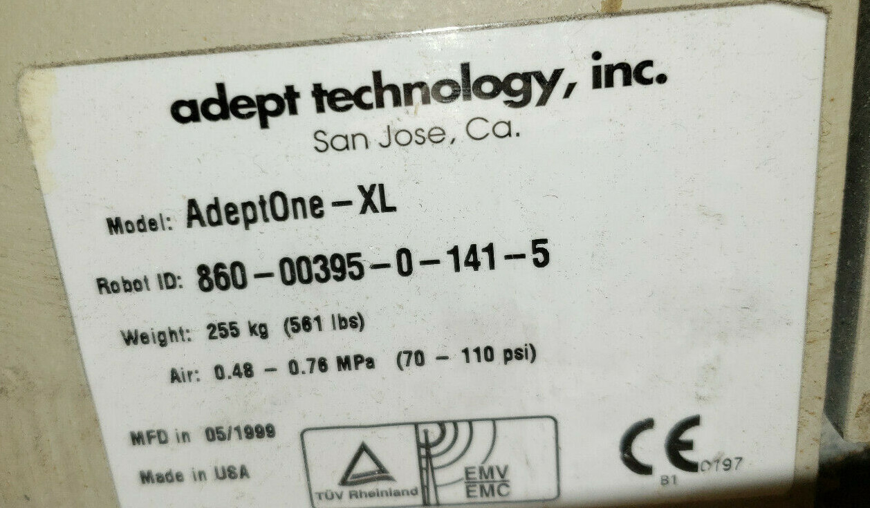Used ADEPT TECHNOLOGY ADEPTONE-XL ROBOT 860-00395-0-141-5 (SEE DESCRIPTION)