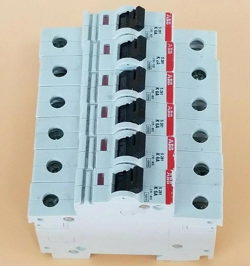 Used LOT OF 6 ABB S281-K6 CIRCUIT BREAKERS, 6AMP, 230/400VAC, 1POLE, S281K6A