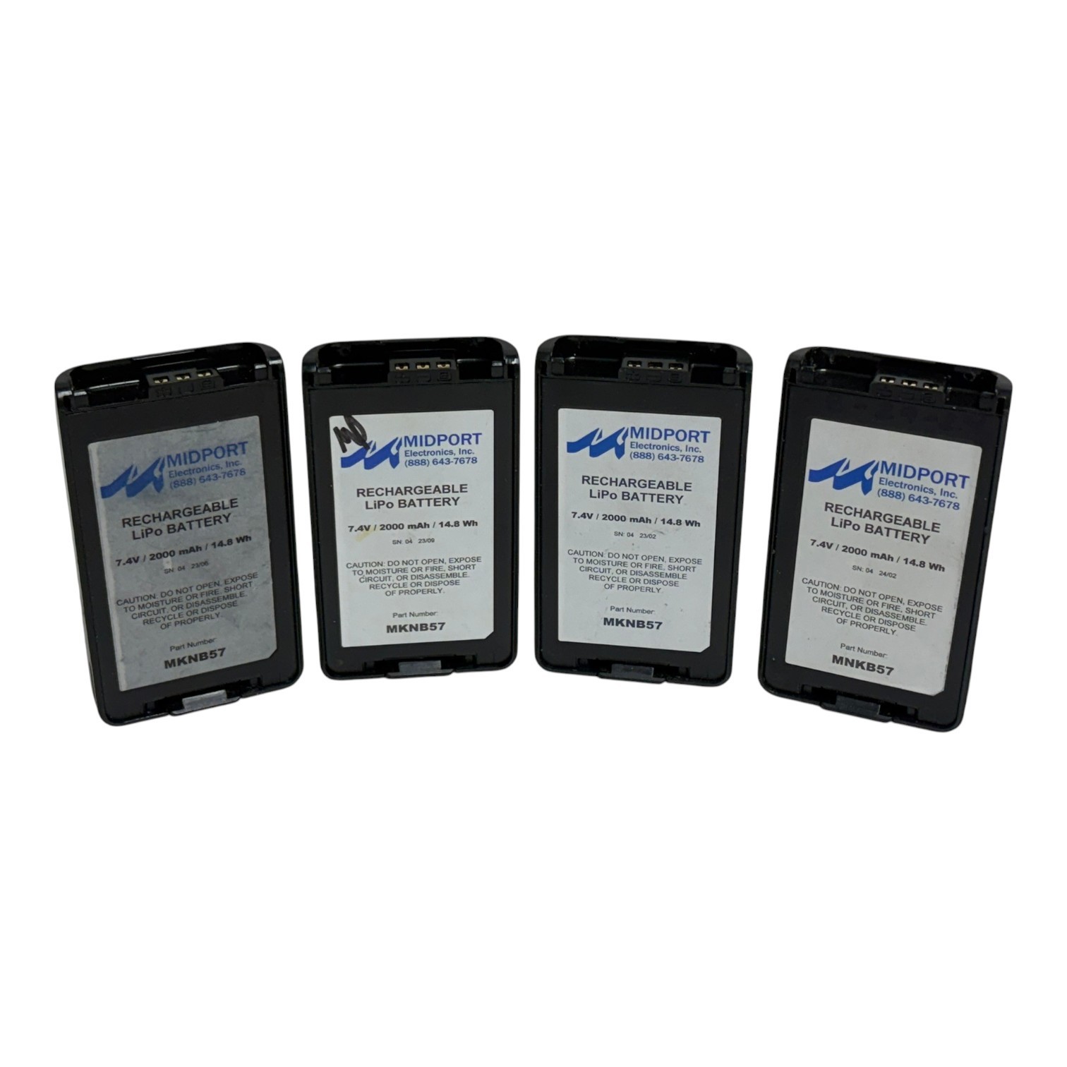 Used Lot of 4 Midport MNKB57 7.4V 2000mAh LiPo Batteries for Kenwood KNB-57L KNB-35L