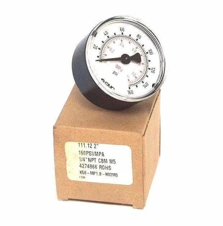 Used LOT OF 2 NIB SMC 111.12 2'' GAUGE 160PSI/BAR 1/4'' NPT CBM M5 4274866 ROHS