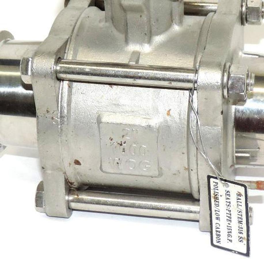 Used TRU-FLO 2" 1000 WOG STAINLESS BALL VALVE WITH MALE/MALE CLAMP FITTINGS