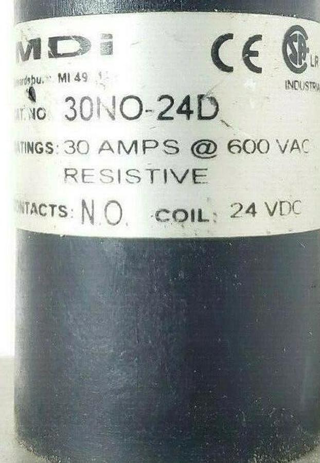 Used MDI 30NO-24D MERCURY DISPLACEMENT CONTACT 30A, 600VAC, NO, 24VDC COIL, 30N024D
