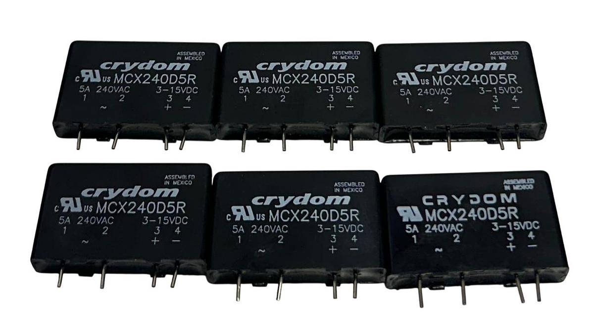 Used 6 CRYDOM MCX240D5R PCB MOUNT SIP SOLID STATE RELAYS 5A 240VAC 3-15VDC BLACK NSNP