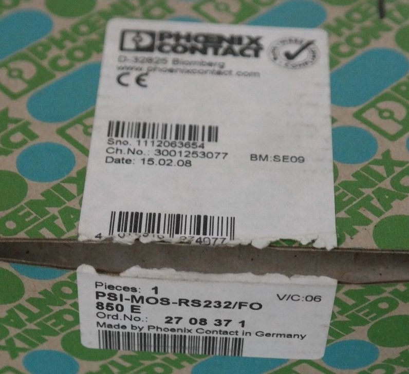 Used NIB PHOENIX CONTACT PSI-MOS-RS232/FO 850E FIBER OPTIC CONVERTER/TRANSMITTER
