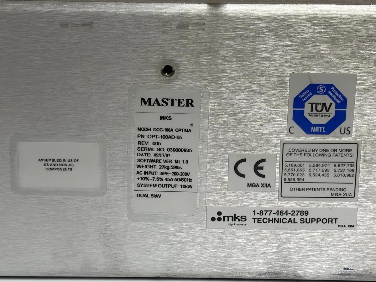 Used MKS ENI DCG-100A Optima Plasma Power Supply 10kW Generator OPT-100AD-05