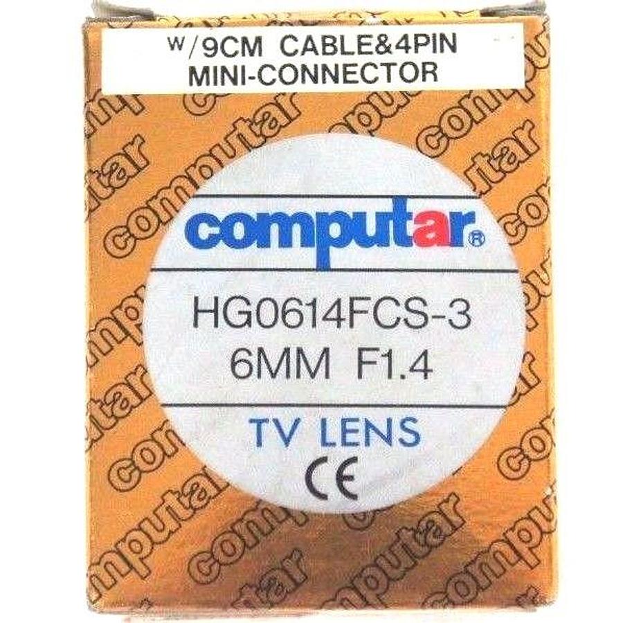Used NIB COMPUTAR HG0614FCS-3 TV LENS 6MM, F1.4 W/ 9CM CABLE CONNECTOR