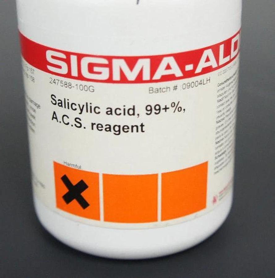 Used LOT OF 2 NEW SIGMA-ALDRICH 247588-100G SALICYLIC ACID BOTTLES 99+% A.C.S REAGENT