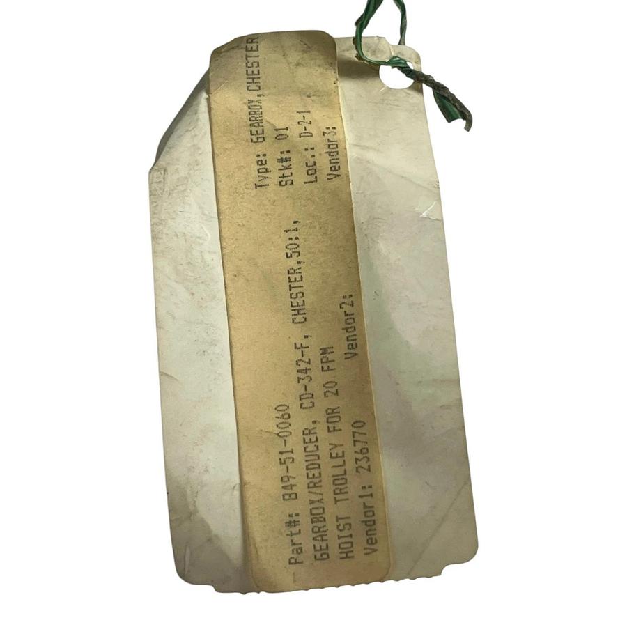 Chester Hoist Trolley Gearbox Reducer Model CD-342-F 50:1 Alling-Lander 192-VF-1