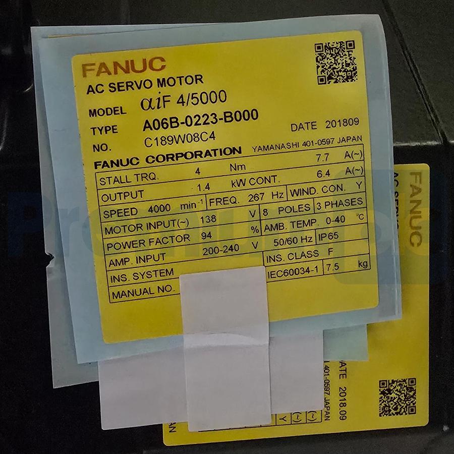 FANUC A06B-0223-B000 Alpha αiF 4/5000 AC Servo Motor 1.4kW 240V w/A860-2000-T301