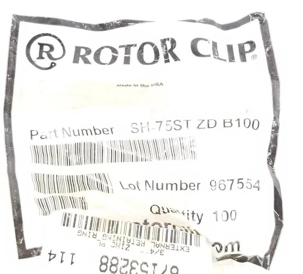 LOT OF 96 NEW ROTOR CLIP SH-75ST ZD B100 EXTERNAL RETAINING RINGS, 3/4"