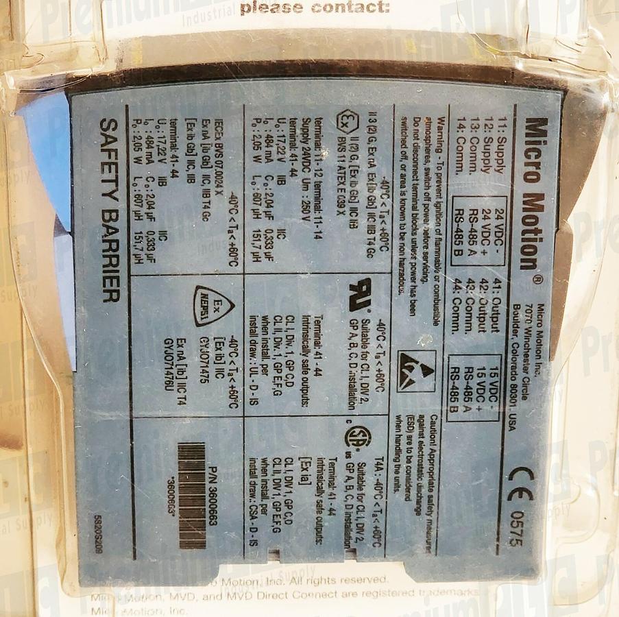 Used NEW MICRO MOTION 3600663 SAFETY BARRIER MVD DIRECT CONNECT MODULE 24VDC
