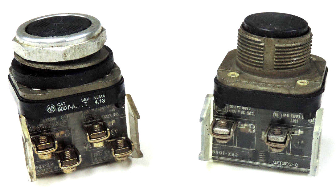 Used LOT OF 2 ALLEN BRADLEY 800T-A PUSHBUTTONS 800TA, SER. T W/ 800T-XD2, 800T-XA