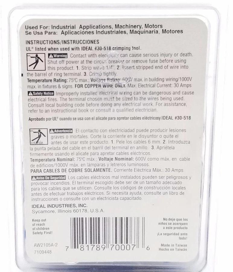 Used NEW BUCHANAN 70007 8-10 STUD #16-#14 AWG (600V) RING TERMINALS (PACK OF 100)