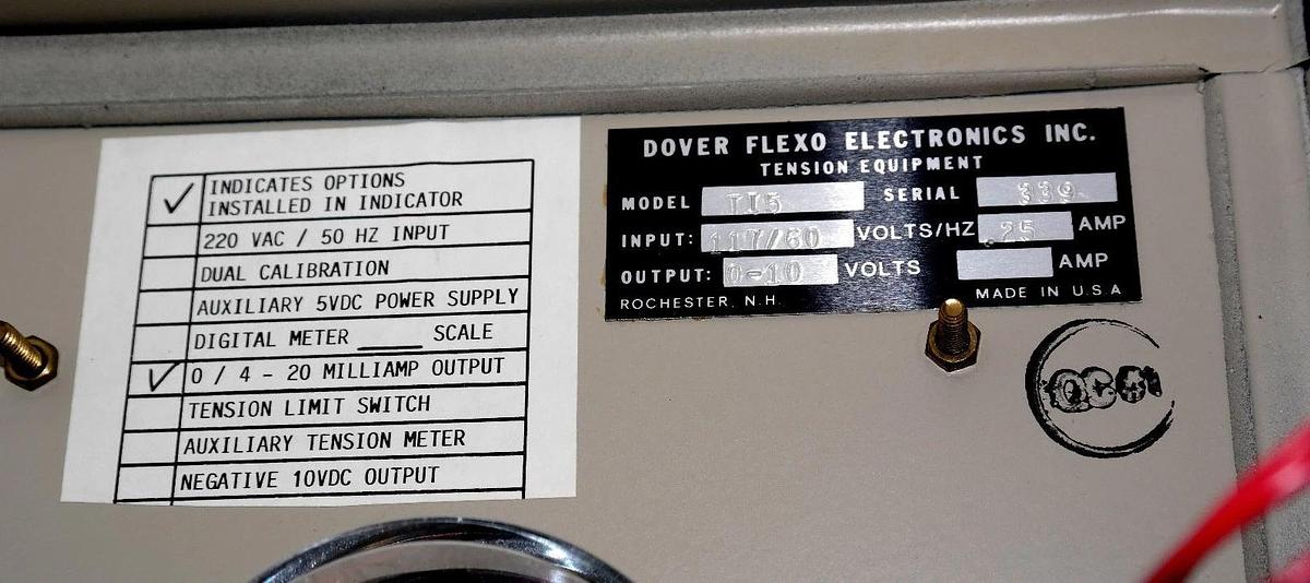 Used DOVER FLEXO ELECTRONICS TI5 TENSION INDICATOR EA1072C, PCD-1, TI5-C